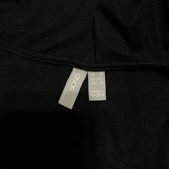 Asos Black Bodysuit Long Sleeve Thong Snap Closture Size 2 Stretch - Picture 3 of 6